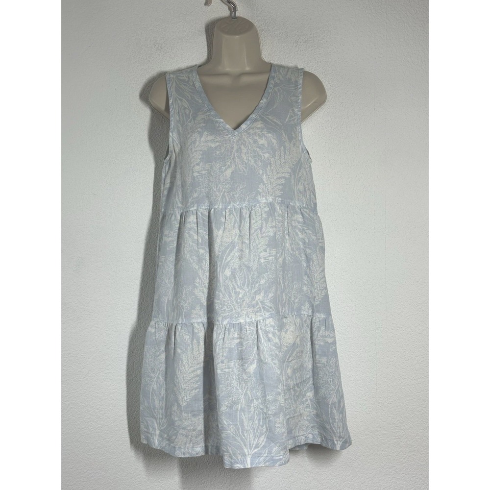 Tahari 100% Linen‎ Shift Dress Tiered Sleeveless Blue S Beach Resort Vacation
